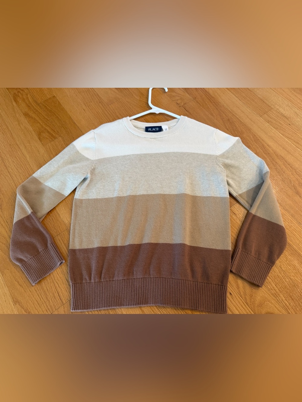 Boys Striped Crewneck Sweater in Cream, Tan & Brown